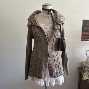 Brown cable knit button cardigan